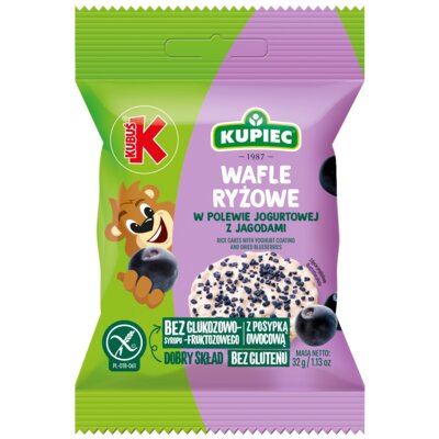 Wafle ryżowe KUPIEC & KUBUŚ w polewie jogurtowej z jagodami (12 x 32 g)
