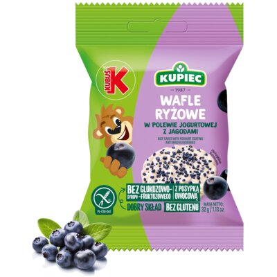 Wafle ryżowe KUPIEC & KUBUŚ w polewie jogurtowej z jagodami (12 x 32 g)