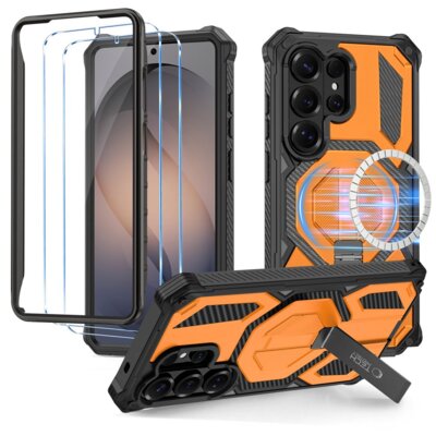 Etui TECH-PROTECT Magblast MagSafe+ do Samsung Galaxy S26 Ultra Czarno-pomarańczowy + szkło hartowane