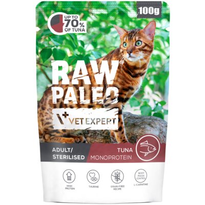 RAW PALEO ADULT/STERILISED CAT TUNA 100g - mokra karma dla kotów dorosłych i sterylizowanych - tuńczyk