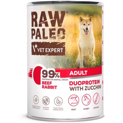 RAW PALEO BEEF&RABBIT ADULT CAN - mokra karma dla psów dorosłych duoproteina wołowina z królikiem puszka 400g