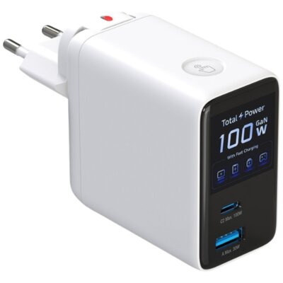 Ładowarka sieciowa 4SMARTS GaN Flex Screen AI 100W Biały ładowarka do telefonu USB, USB-C
