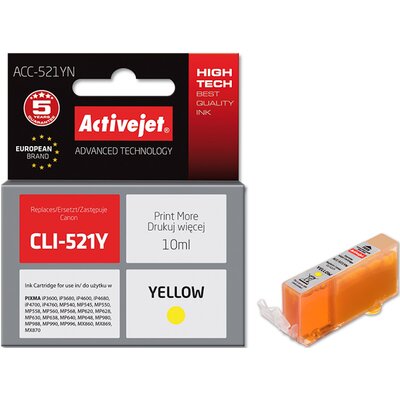 Obraz przedstawiający Tusz ACTIVEJET do Canon CLI-521Y Żółty 10 ml ACC-521YN