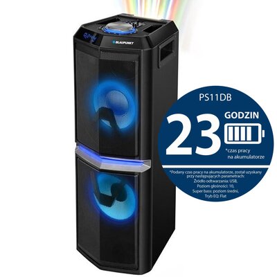 Power Audio BLAUPUNKT PS10DB, 90W, Bluetooth, Bateria 23 godziny, Dwa bezprzewodowe mikrofony w zestawie, Tuner FM