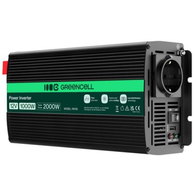 Przetwornica GREENCELL 12V na 230V 1000W/2000W Czysta sinusoida