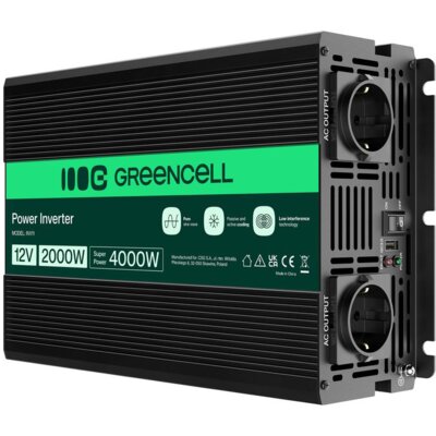 Przetwornica GREENCELL 12V na 230V 2000W/4000W Czysta sinusoida