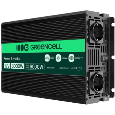 Przetwornica GREENCELL 12V na 230V 3000W/6000W Modyfikowana sinusoida