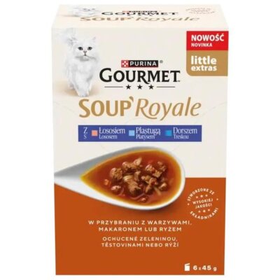 Karma dla kota PURINA Gourmet Soup Royale z Łososiem, Płastugą i Dorszem 6 x 45 g