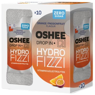 Elektrolity i witaminy OSHEE Drop In HydroFizzi ZERO Pomarańcza-marakuja (10 saszetek)