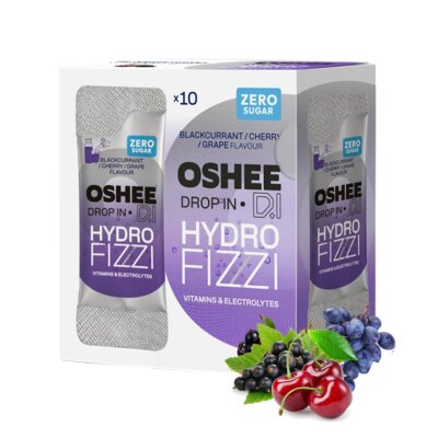 Napój dla sportowców OSHEE Drop In HydroFizzi ZERO Czarna porzeczka-wiśnia-winogrono (10 saszetek)