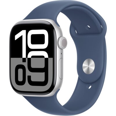 Apple Watch 10 GPS 42mm koperta z aluminium (srebrny) + pasek sportowy rozmiar S/M (denim)