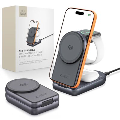Ładowarka indukcyjna TECH-PROTECT A53 3w1 25W Magnetic Ciemnoszary