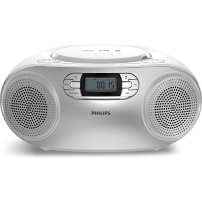 Radioodtwarzacz/Bombox PHILIPS TAZ2000S/10 Srebrny, Odtwarzacz CD, CD-R, CD-RW, BT, FM, Wyświetlacz LCD, Zasilanie Bateryjno-Sieciowe