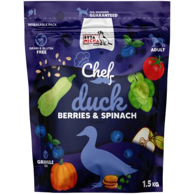 Karma dla psa SYTA MICHA Chef Kaczka, jagody i szpinak 1.5 kg