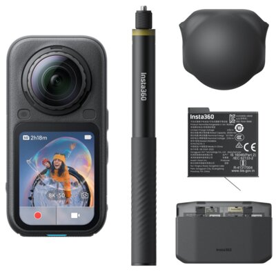 Kamera sportowa INSTA360 X6 Essentials Bundle Midnight Black z akcesoriami, matryca 1" wspierana potrójnym układem AI, wideo 8K50FPS, 10-bit + Dolby Vision, stabilizacja FlowState, wodoodporność 20 m