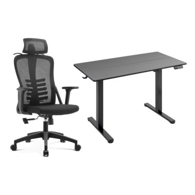 Fotel XQUANTUM ECH300K Czarny + Biurko elektryczne regulowane XQUANTUM ED100K Czarny