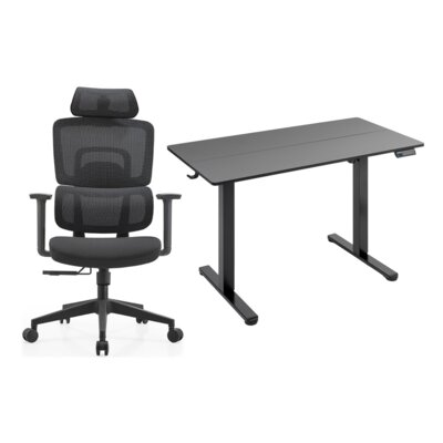 Fotel XQUANTUM ECH500K Czarny + Biurko elektryczne regulowane XQUANTUM ED100K Czarny