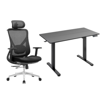 Fotel XQUANTUM ECH700K Czarny + Biurko elektryczne regulowane XQUANTUM ED100K Czarny