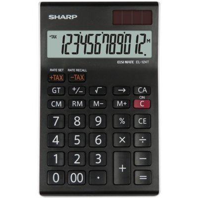 Kalkulator SHARP Desktop Box EL124TWH Zasilanie bateryjno-słoneczne, 4 pamięci Czarny