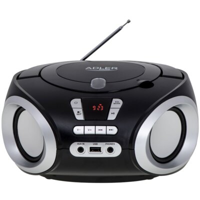 Radioodtwarzacz / Bombox ADLER AD 1181 Czarny, Odtw. CD, CD-R, CD-RW, Tuner FM, Wejście USB/AUX/Mini-jack, Zasilanie Bateryjno-sieciowe