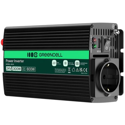 Przetwornica GREENCELL 24V na 230V 300W/600W Czysta sinusoida