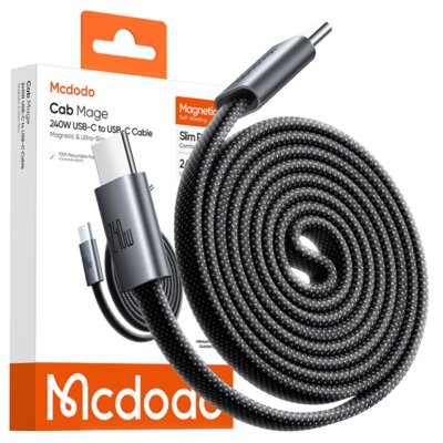Kabel USB-C - USB-C MCDODO CA-9900 Zwijany Magnetyczny 240W PD LED 1 m Czarny