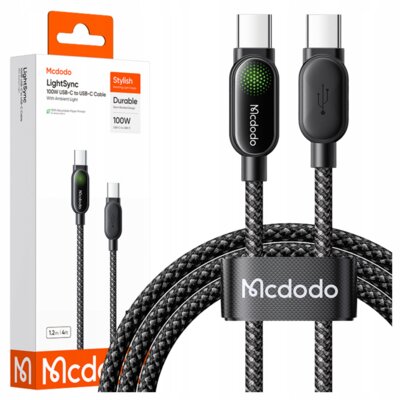 Mcdodo Kabel USB-C USB-C Szybkie Ładowanie USB Typ C Pd 100W 1M LED Czarny