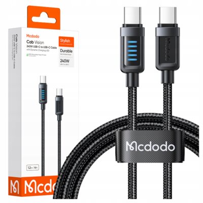 Mcdodo Kabel USB-C USB-C Szybkie Ładowanie USB Typ C Pd 240W 1M LED Czarny