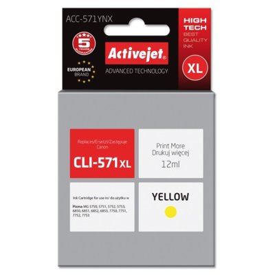 Tusz ACTIVEJET do Canon CLI-571Y XL Żółty 12 ml ACC-571YNX