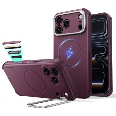 Etui ESR Cyber Tough Kickstand MagSafe do iPhone 17 Pro/18 Pro Burgundowy