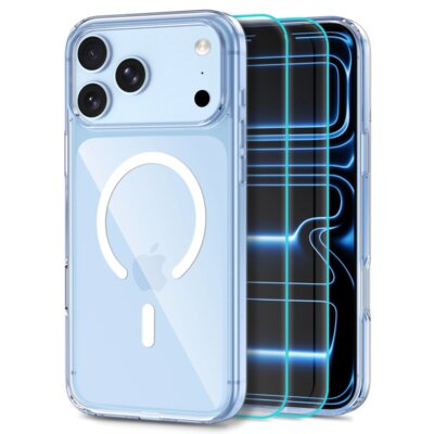 Etui TECH-PROTECT Flexair Hybrid MagSafe + szkło hartowane Glass 2-Pack Apple iPhone 17 Pro Max/18 Pro Max Przezroczysty
