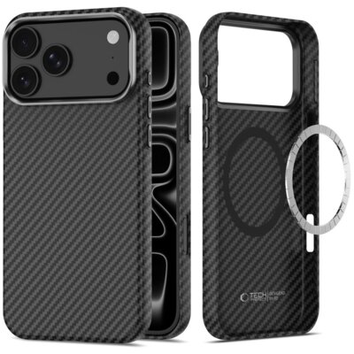 Etui TECH-PROTECT Ion Carbon MagSafe do Apple iPhone 17 Pro/18 Pro Czarno-srebrny