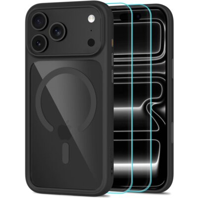 Etui TECH-PROTECT MagOne CC MagSafe do Apple iPhone 17 Pro/18 Pro Przezroczysto-czarny + szkło hartowane Glass+ (2 szt.)