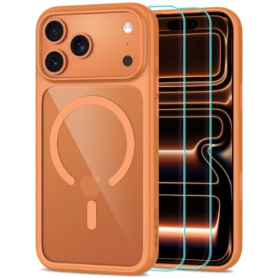 Etui TECH-PROTECT MagOne MagSafe CC do Apple iPhone 17 Pro/18 Pro Przezroczysto-pomarańczowy + szkło hartowane Glass+ (2 szt.)