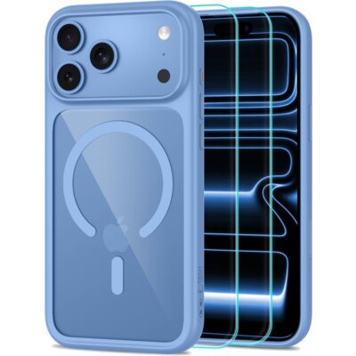 Etui TECH-PROTECT MagOne MagSafe CC do Apple iPhone 17 Pro Max/18 Pro Max Przezroczysto-niebieski + szkło hartowane Glass+ (2 szt.)