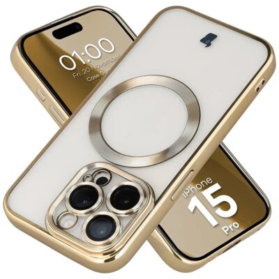 Etui BIZON Case GuardO do Apple iPhone 15 Pro Przezroczysto-złoty