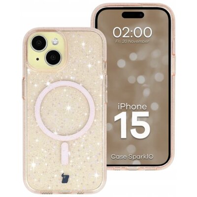 Etui BIZON Case SparklO MagSafe do Apple iPhone 15 Przezroczysto-brzoskwiniowy