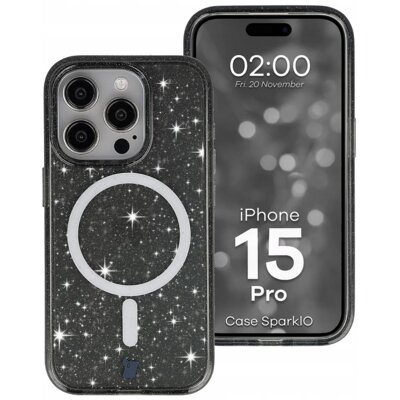 Etui BIZON SparklO MagSafe do Apple iPhone 15 Pro Przezroczysto-czarny