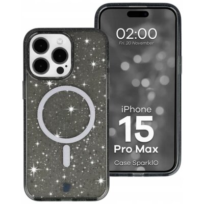 Etui BIZON SparklO MagSafe do Apple iPhone 15 Pro Max Przezroczysto-czarny