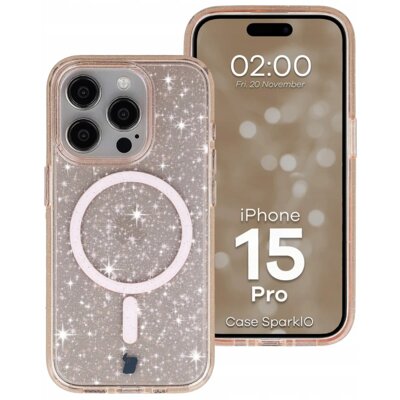 Etui BIZON SparklO MagSafe do Apple iPhone 15 Pro Przezroczysto-pomarańczowy
