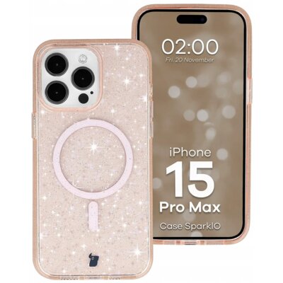 Etui BIZON SparklO MagSafe do Apple iPhone 15 Pro Max Przezroczysto-pomarańczowy