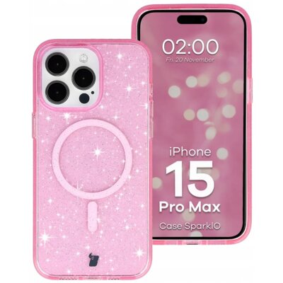 Etui BIZON SparklO MagSafe do Apple iPhone 15 Pro Max Przezroczysto-różowy