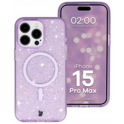 Etui BIZON SparklO MagSafe do Apple iPhone 15 Pro Max Przezroczysto-fioletowy