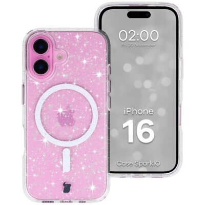 Etui BIZON Case SparklO MagSafe do Apple iPhone 16 Przezroczysty