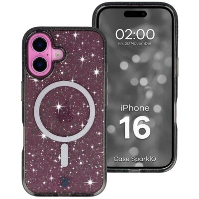 Etui BIZON Case SparklO MagSafe do Apple iPhone 16 Przezroczysto-czarny