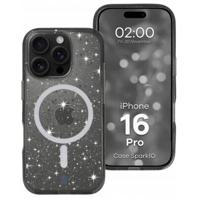Etui BIZON Case SparklO MagSafe do Apple iPhone 16 Pro Przezroczysto-czarny