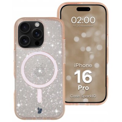 Etui BIZON Case SparklO MagSafe do Apple iPhone 16 Pro Przezroczysto-pomarańczowy