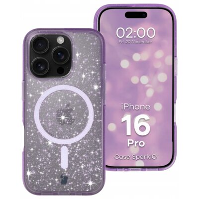 Etui BIZON Case SparklO MagSafe do Apple iPhone 16 Pro Przezroczysto-fioletowy