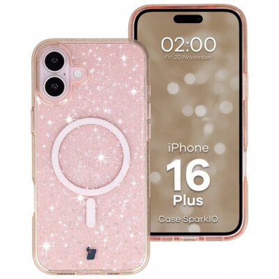 Etui BIZON Case SparklO MagSafe do Apple iPhone 16 Plus Przezroczysto-pomarańczowy
