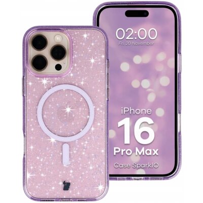 Etui BIZON Case SparklO MagSafe do Apple iPhone 16 Pro Max Przezroczysto-fioletowy
